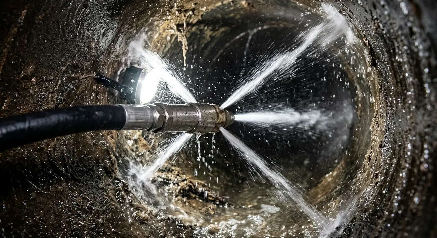 High-pressure hydro jetting nozzle cleaning sewer pipe for Sewer Line Relining in Birmingham